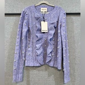 NWT Industry Size XS Purple Beaded ruffle sweater